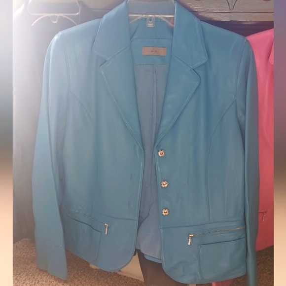Jackets & Blazers - Blue leather jacket sz 10